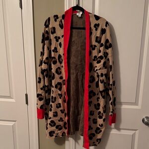 Crown & Ivy Red Trim Leopard Cardigan